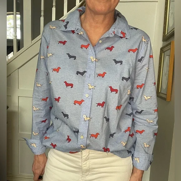 Talbots Dachshund Button Down Women’s Medium Shirt - Picture 2 of 6